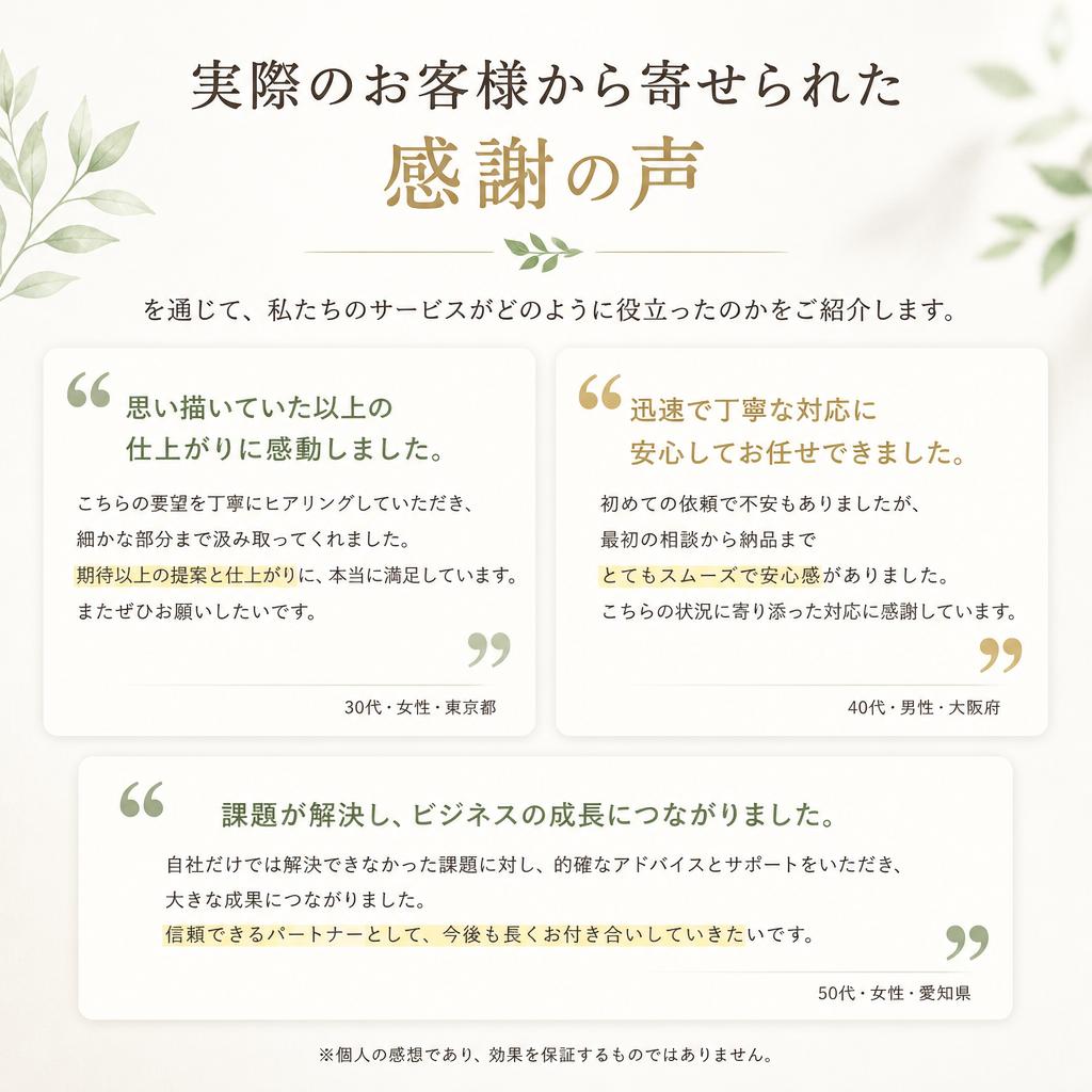 お客様の声：感謝の体験談