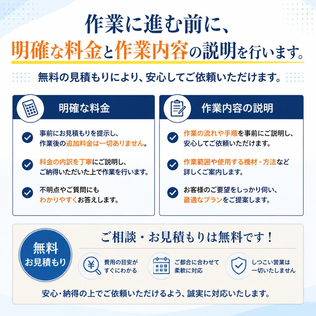 安心の明朗会計と無料見積もり